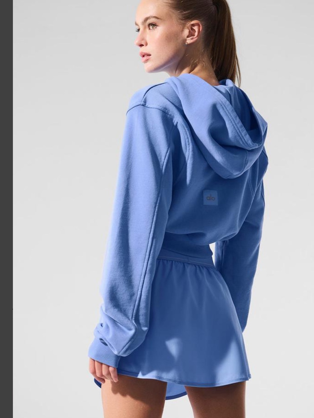 ALO Yoga Sweet Escape Cropped Hoodie in Crystal Clear Blue Small